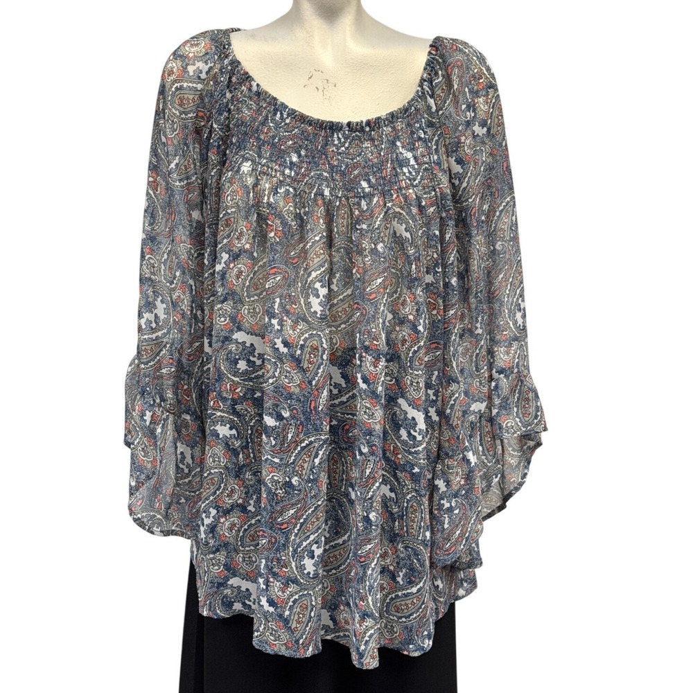 DB Established 1962 Women's Multicolor Paisley Print Blouse Size 2X Long‎ Sleeve